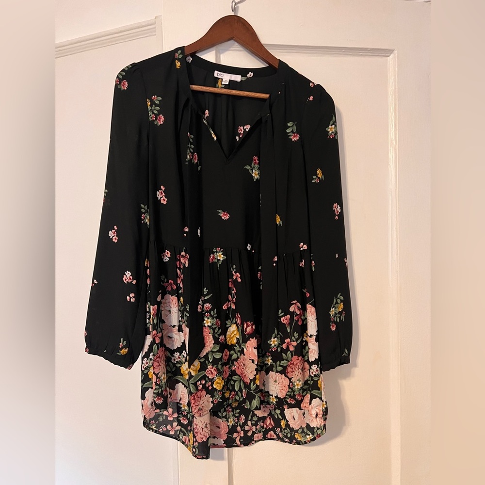 Nordstrom Rack floral blouse with tie collar